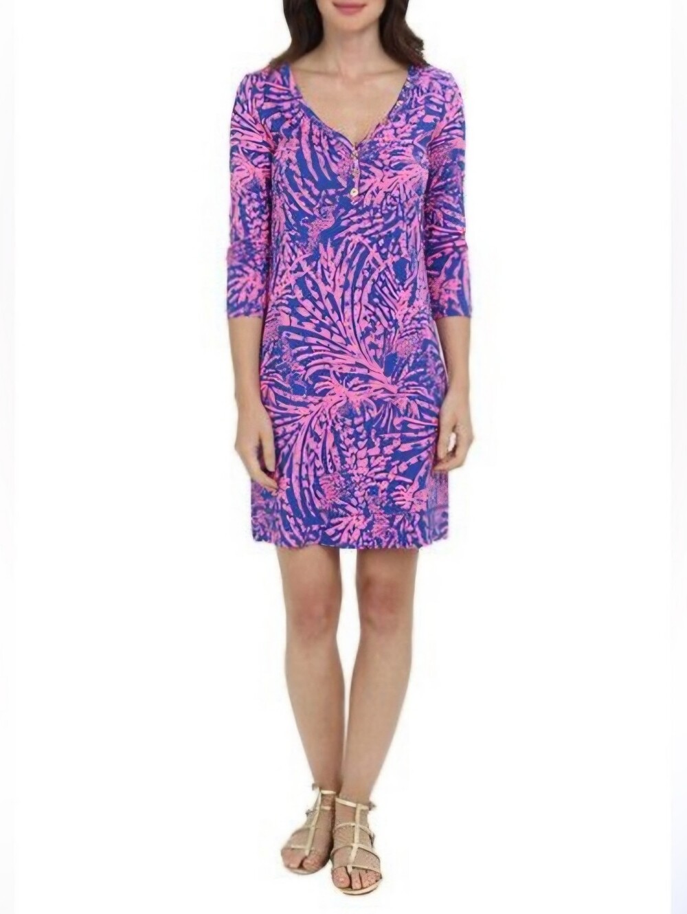Lilly Pulitzer Palmetto Rolling in the Grass Dress V Neck Tee Dress Size M READ